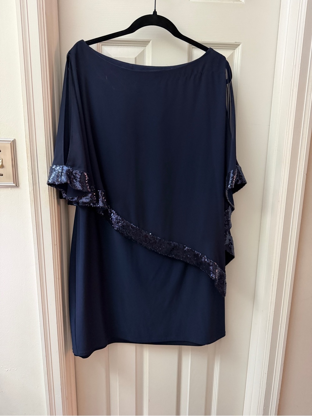 Xscape Navy Simple Scoop Neck Dress